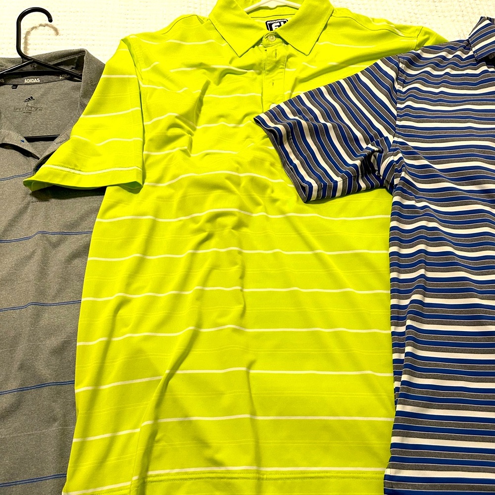 Lot of 5 golf polos (Peter Millar, FJ, Adidas, Walter Hagen)